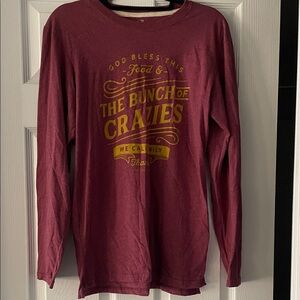 Burgundy Long Sleeve Tee with Graphic Print
